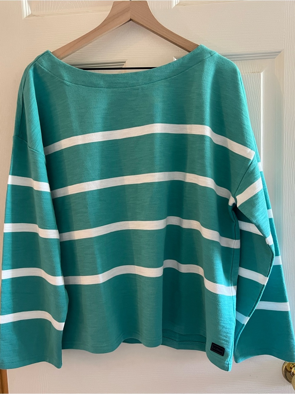 L.L. Bean Teal and White Striped Tee